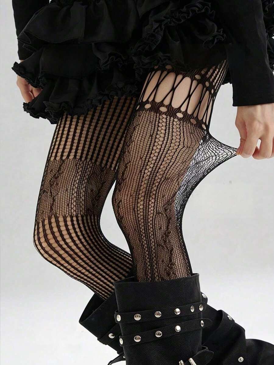 1pc Asymmetric Hollow Fishnet  - Fishnet Stocking Women 评论和价格