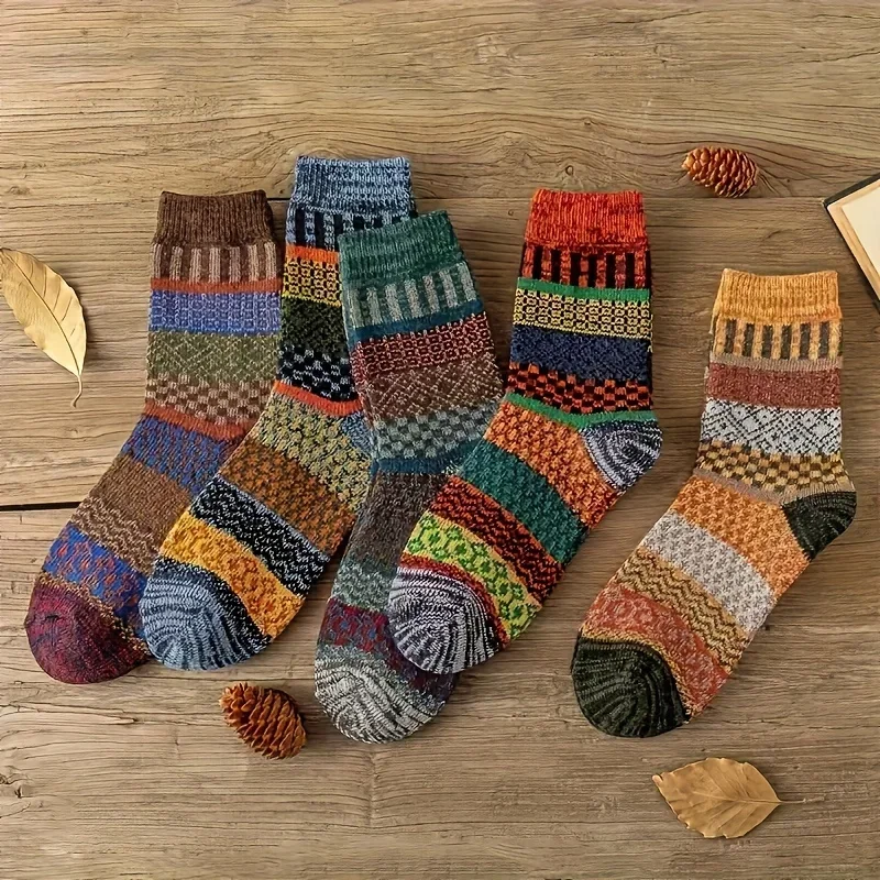 5 pairs of retro ethnic style  - Thermal Sock Winter 评论和价格