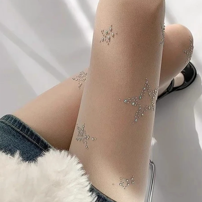 Y2k Star Diamond Rhinestone Fi - Fishnet Stocking Women 评论和价格