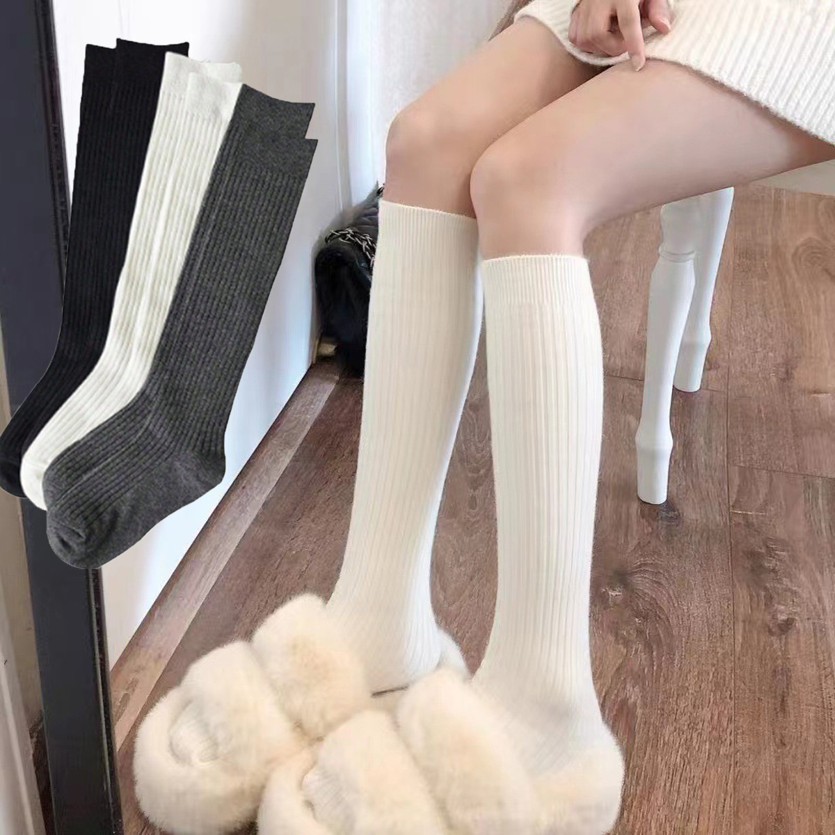 1 Pair Women's Black & White & - Boot Sock Slouchy 评论和价格