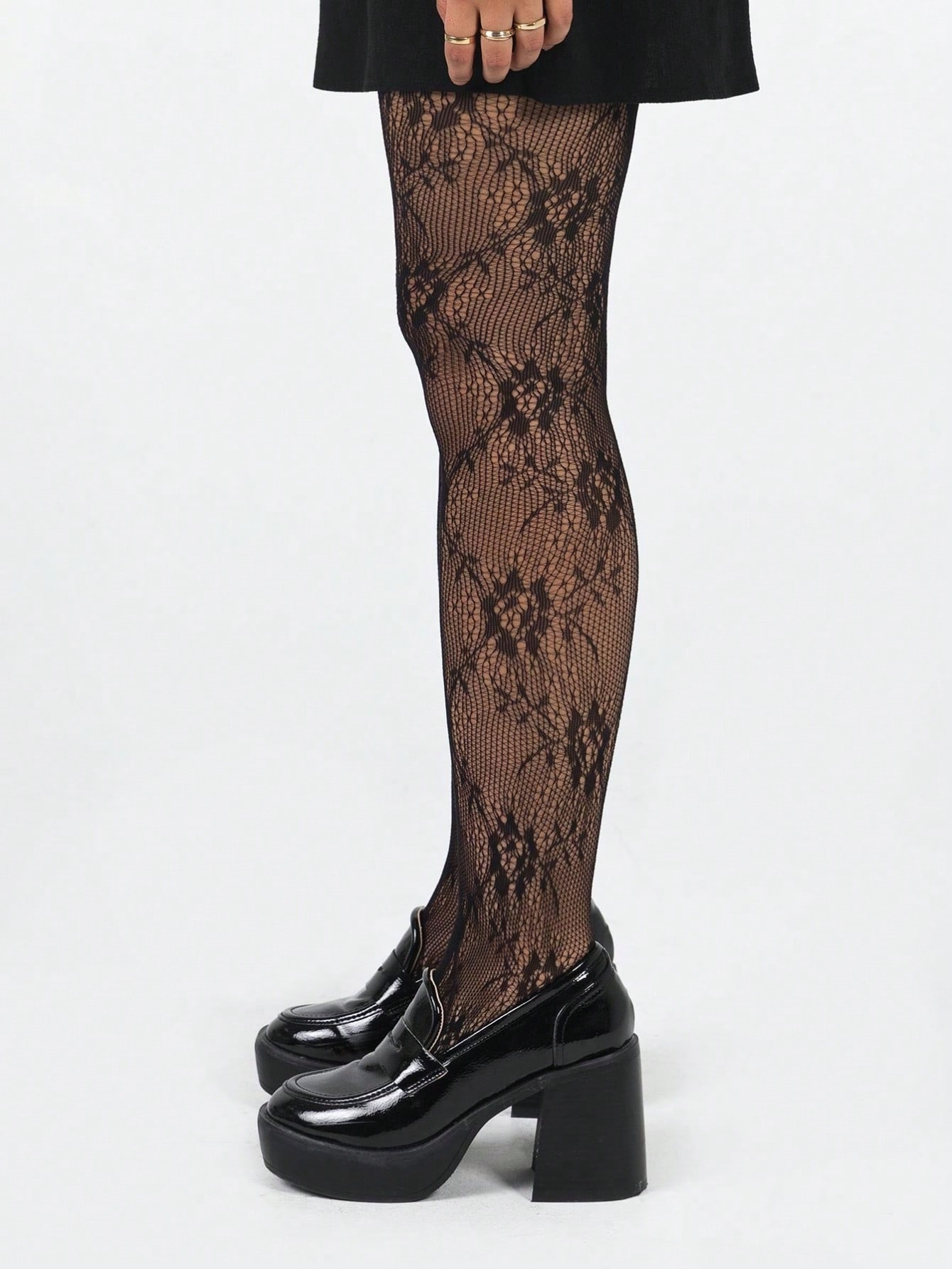 Women's Black Floral Lace Fish - Tights Pantyhose Sheer 评论和价格