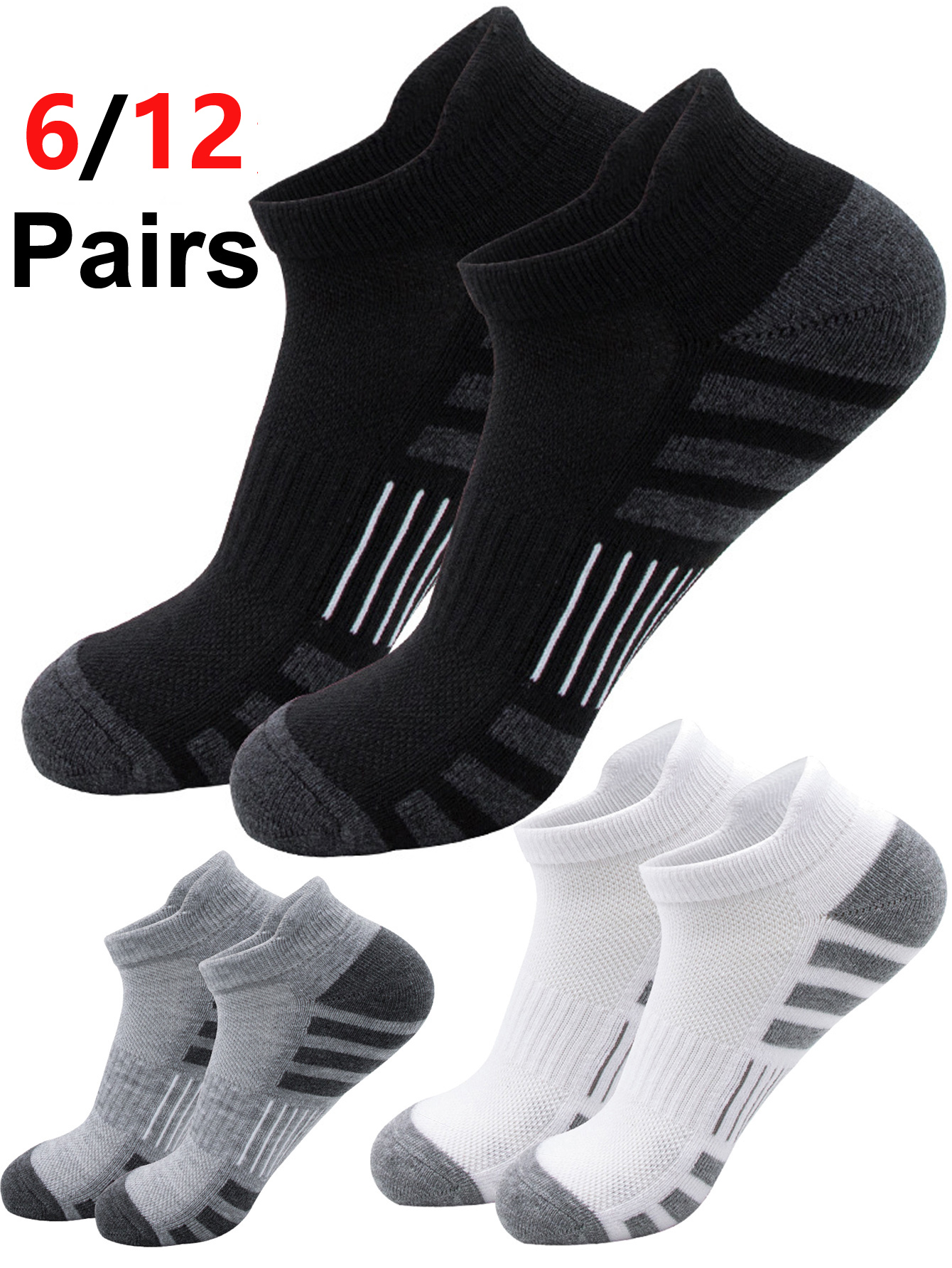 6/12 Pairs Low Cut Ankle Socks - Athletic Sock Cushion 评论和价格